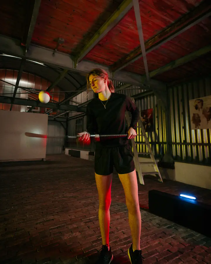 Hockey player with the Beam indoors